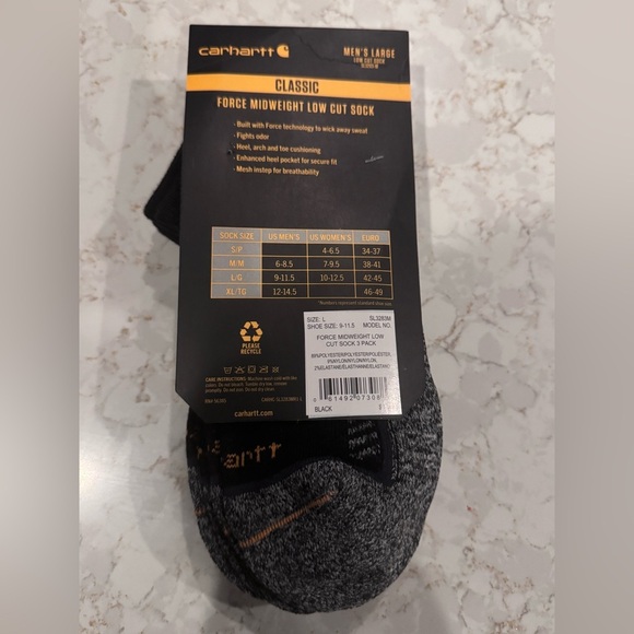NWT Carhartt Men’s large - Black and Gray Classic Force Mid weight Low Cut Socks - Picture 7 of 11